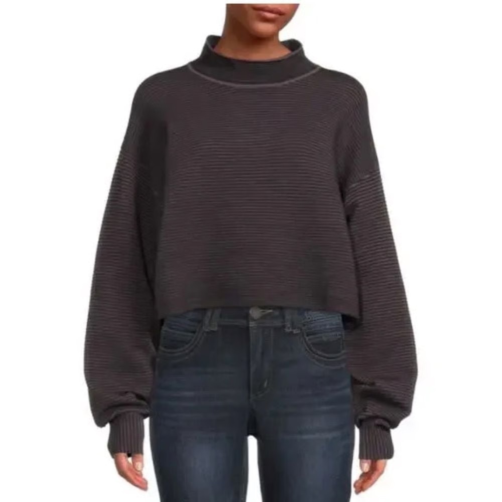 GOOD AMERICAN XL Women's Black Mock Neck Ribbed Cropped